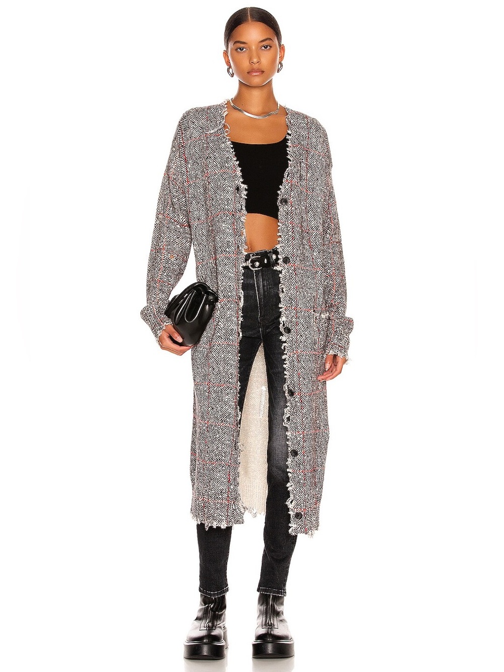 R13 Printed Tweed Long Cardigan